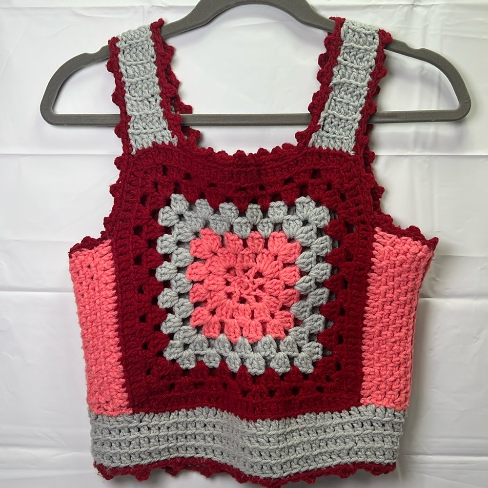 Hand Knit Sweater Vest Small Granny Square